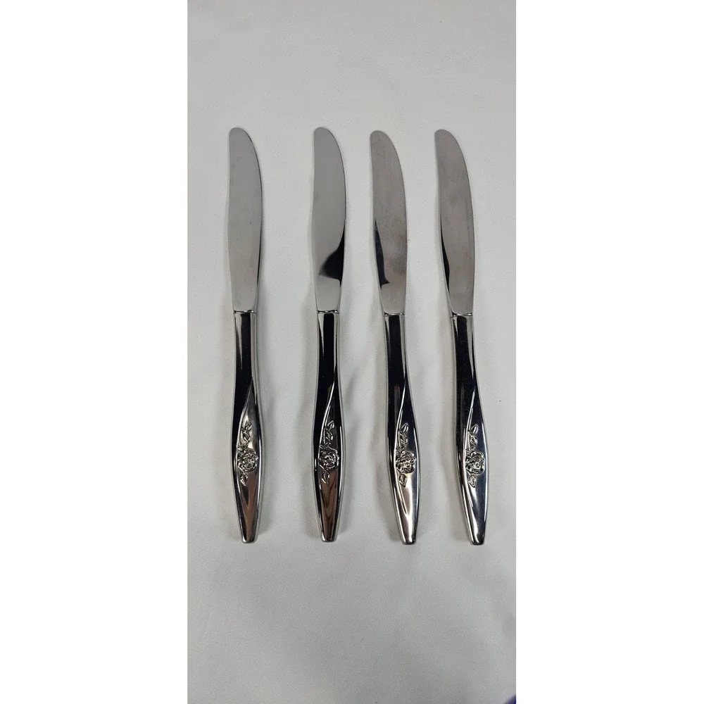 Oneida‎ Lasting Rose Stainless Steel Dinner Knives 4 Glossy Floral Flatware 8.5